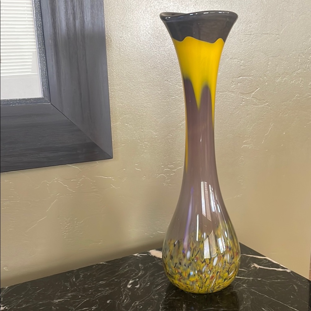 Elegant Yellow and Gray Vase by Murano! One of a kind piece! Elegant & Stunning!